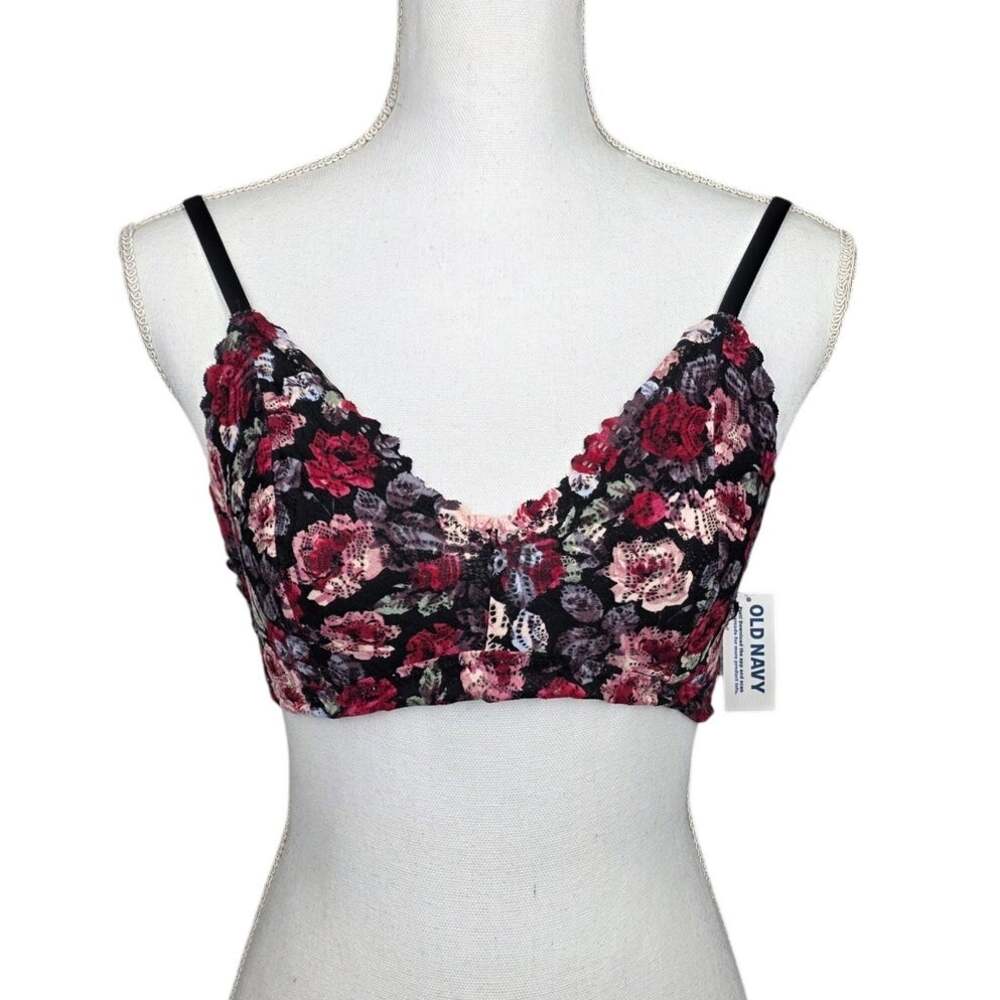 OLD NAVY WOMEN’S FLORAL BRALETTE CROPPED TOP – BLACK MULTI – SIZE MEDIUM